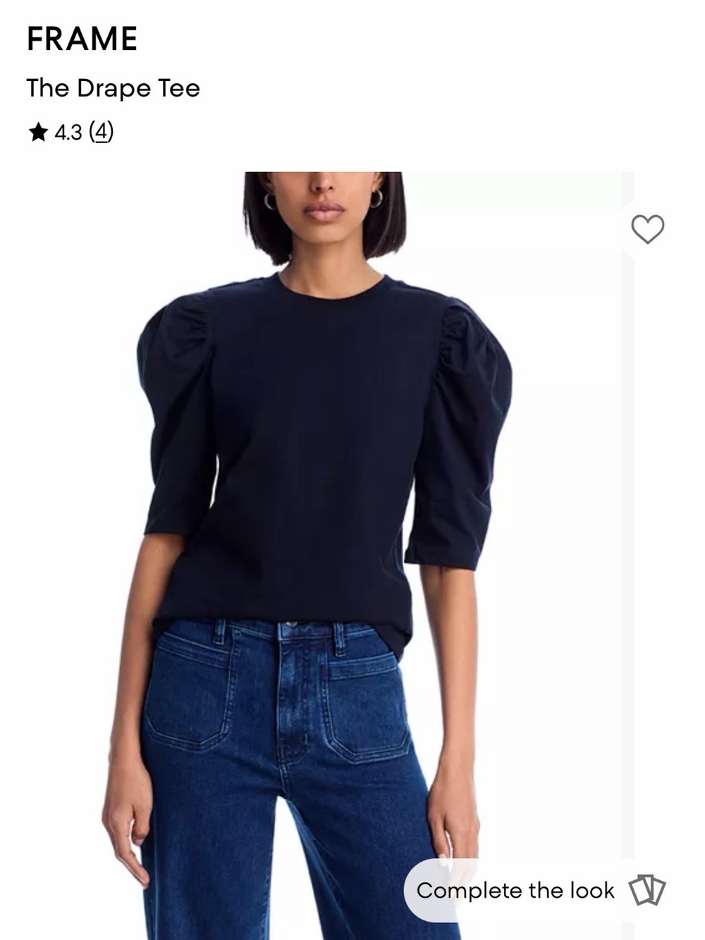 Frame Denim Puff-Sleeve Drape Tee in Navy 100% cotton Size Small